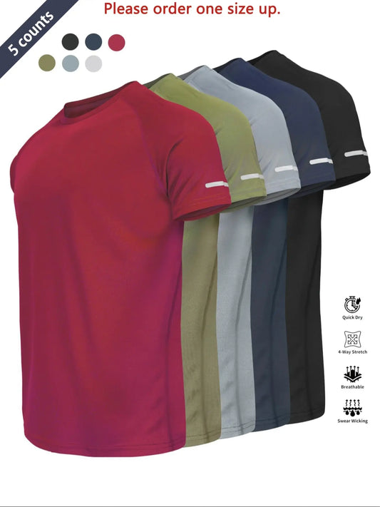 Reflective Sportswear T-Shirt, Breathable Quick-Dry Short Sleeve Crew Neck, Lightweight Men'S Athletic Tee, Sports Activewear Tee, Ideal for Outdoor Activities
