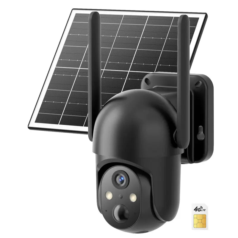[Techvibes]4G Solar Powered Digital Security Camera with 4MP HD Lens, Color Night Vision, Built-In Cellular Card, Remote Monitoring, IP65 Protection, No Wifi Outdoor Camera for Farm/Home (4G LTE Data Service Requires Activation)